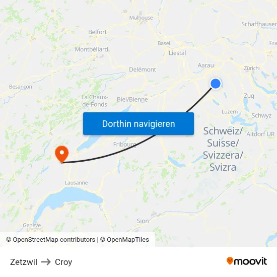 Zetzwil to Croy map