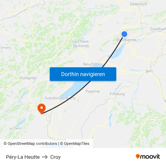 Péry-La Heutte to Croy map