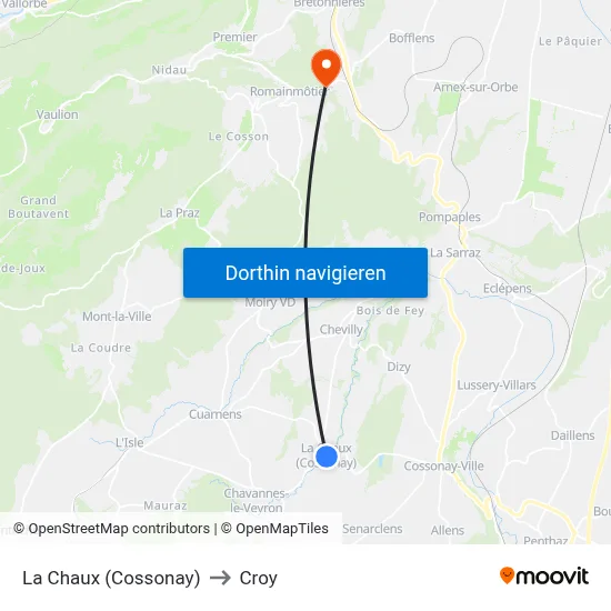 La Chaux (Cossonay) to Croy map