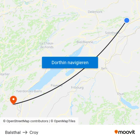 Balsthal to Croy map