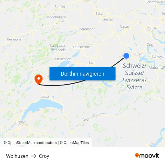 Wolhusen to Croy map