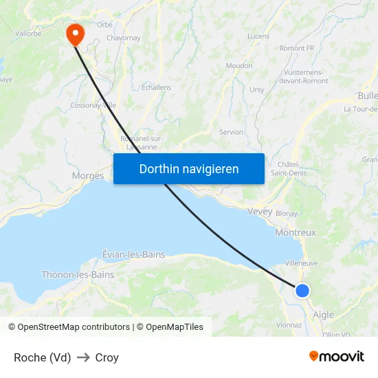 Roche (Vd) to Croy map