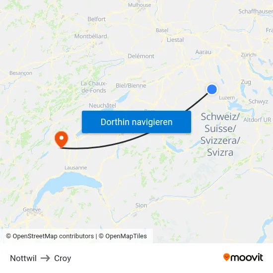 Nottwil to Croy map