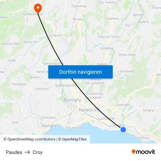 Paudex to Croy map