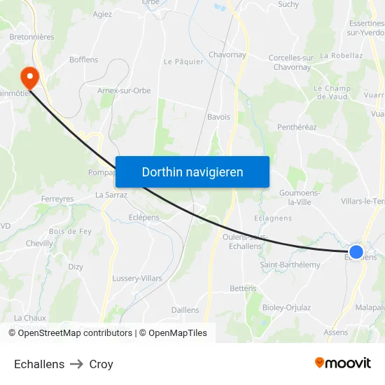 Echallens to Croy map