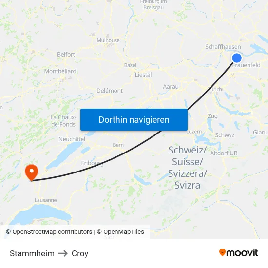 Stammheim to Croy map