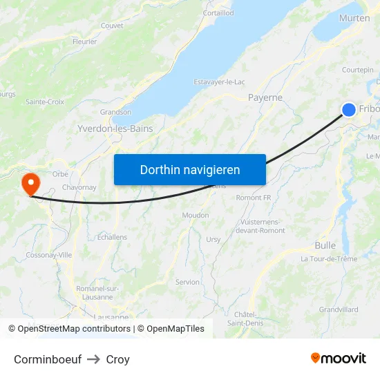 Corminboeuf to Croy map