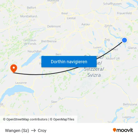 Wangen (Sz) to Croy map