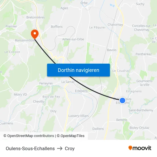 Oulens-Sous-Echallens to Croy map