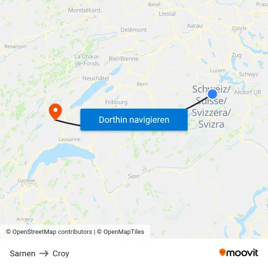 Sarnen to Croy map