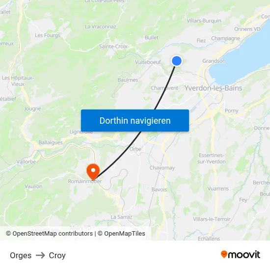Orges to Croy map