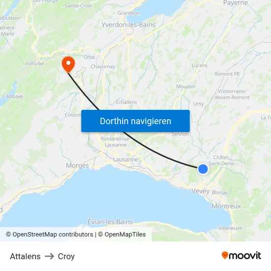 Attalens to Croy map