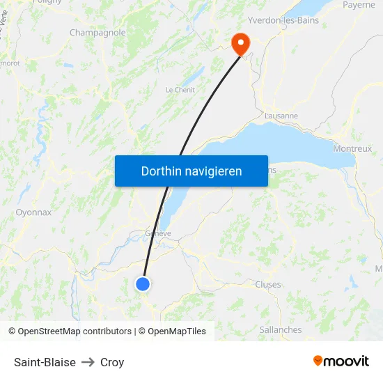 Saint-Blaise to Croy map