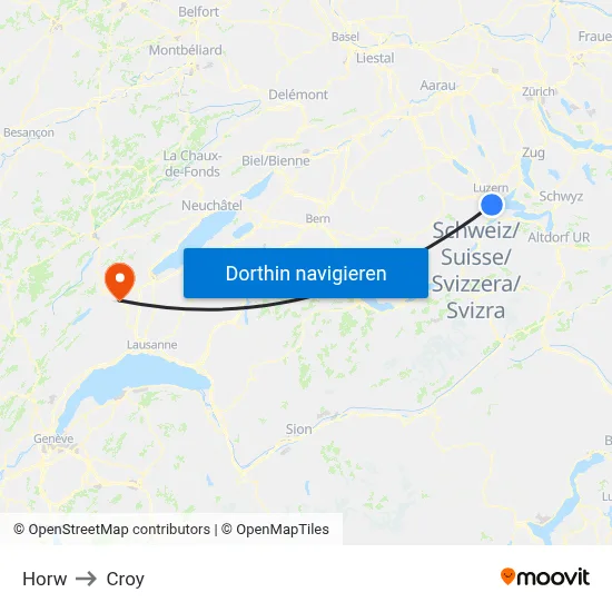Horw to Croy map