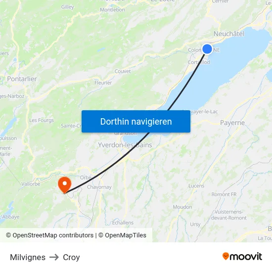 Milvignes to Croy map
