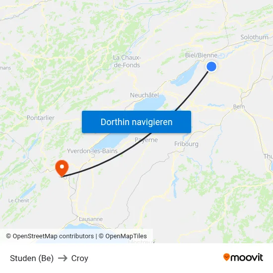 Studen (Be) to Croy map