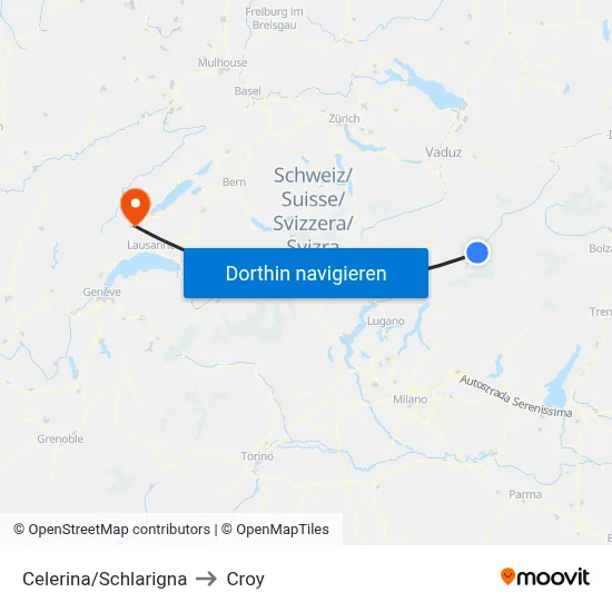 Celerina/Schlarigna to Croy map