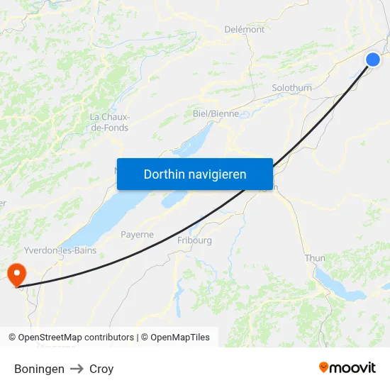 Boningen to Croy map