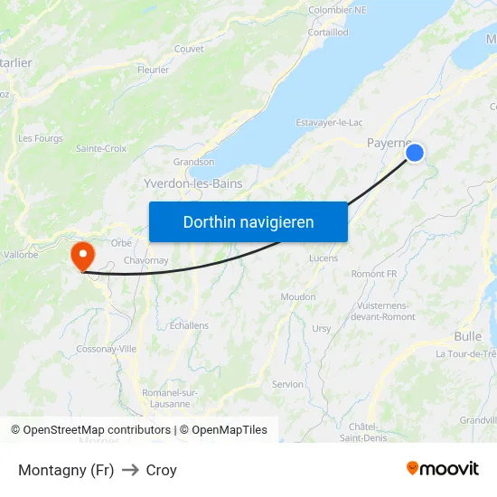 Montagny (Fr) to Croy map