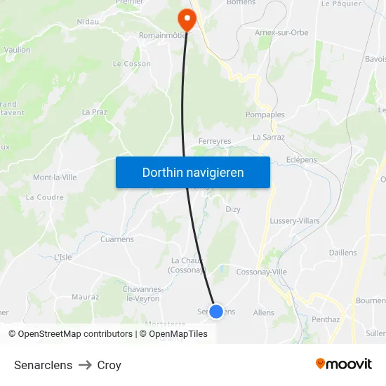 Senarclens to Croy map