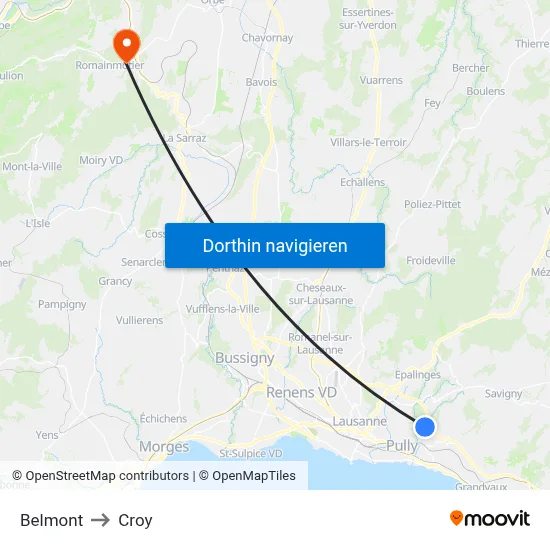 Belmont to Croy map