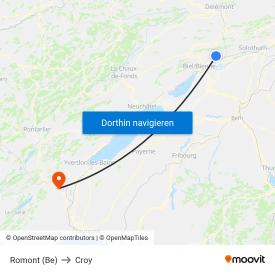Romont (Be) to Croy map