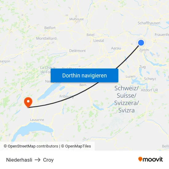 Niederhasli to Croy map