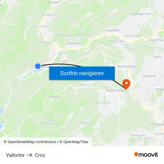 Vallorbe to Croy map