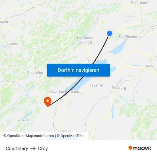 Courtelary to Croy map