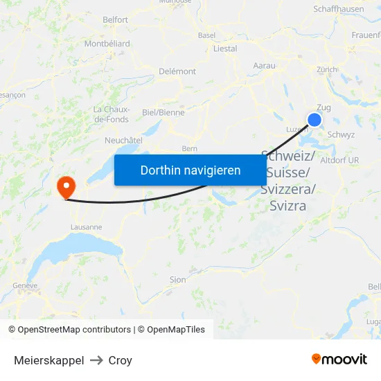 Meierskappel to Croy map
