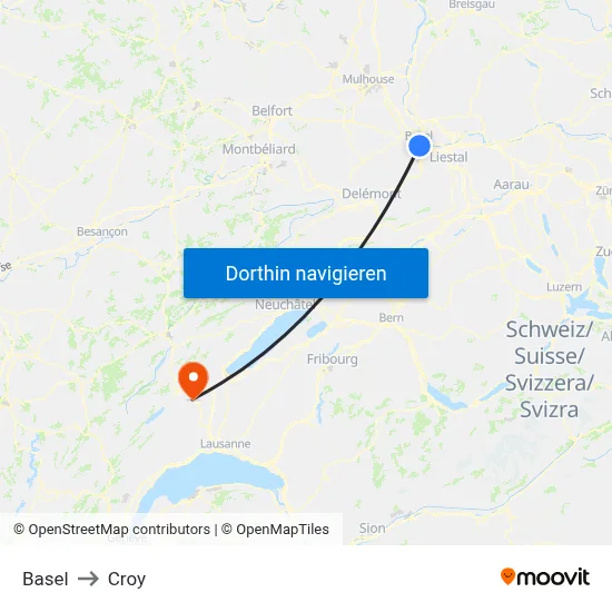 Basel to Croy map