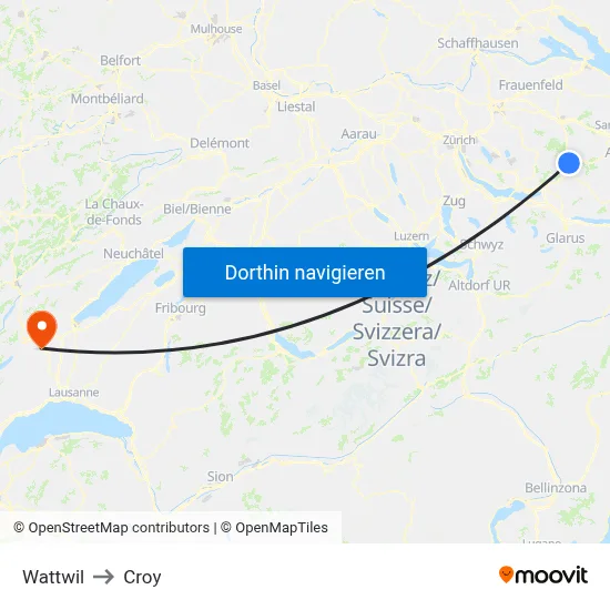 Wattwil to Croy map