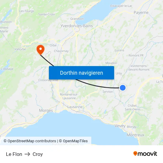 Le Flon to Croy map