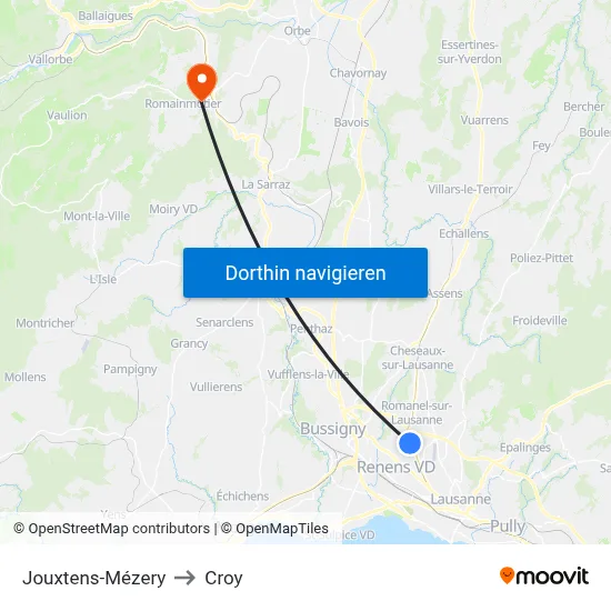 Jouxtens-Mézery to Croy map
