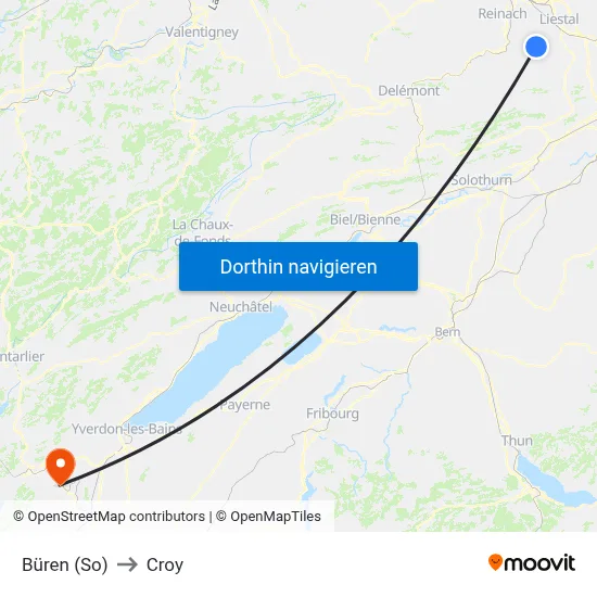 Büren (So) to Croy map