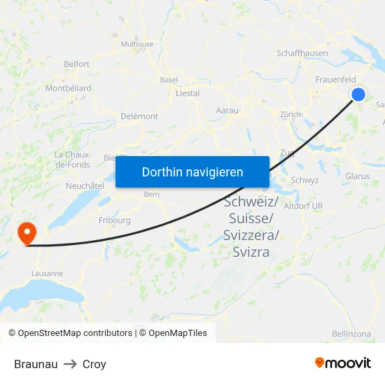 Braunau to Croy map