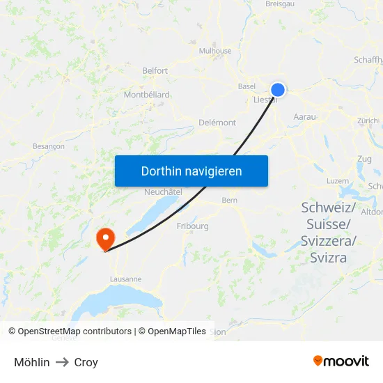 Möhlin to Croy map
