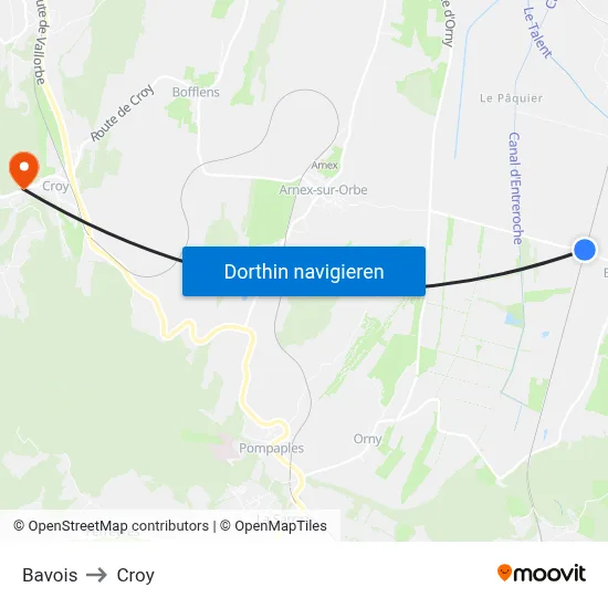Bavois to Croy map