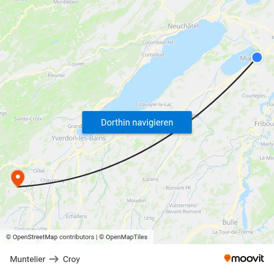 Muntelier to Croy map