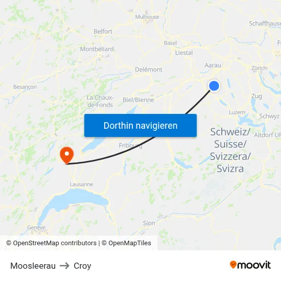 Moosleerau to Croy map