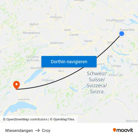 Wiesendangen to Croy map