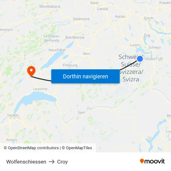 Wolfenschiessen to Croy map
