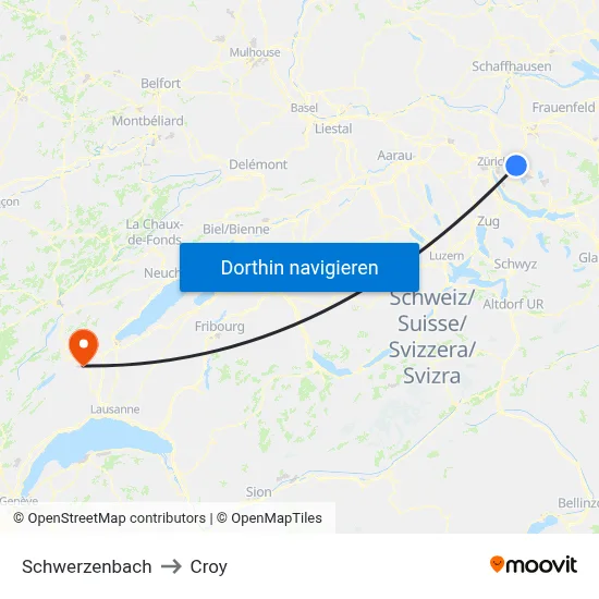 Schwerzenbach to Croy map
