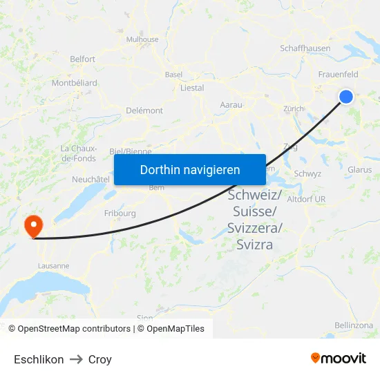 Eschlikon to Croy map