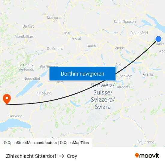 Zihlschlacht-Sitterdorf to Croy map