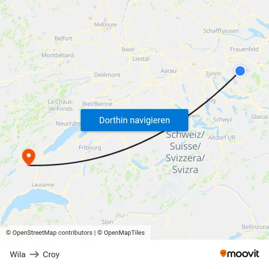 Wila to Croy map
