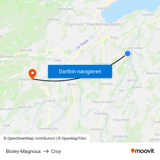 Bioley-Magnoux to Croy map