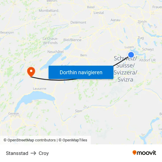 Stansstad to Croy map