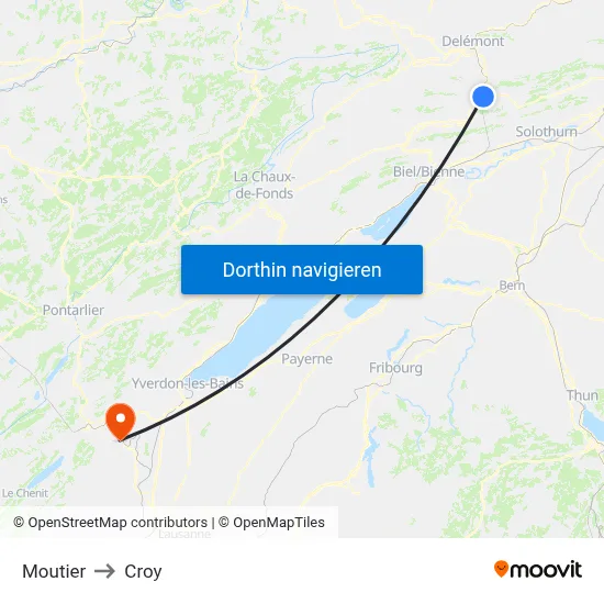 Moutier to Croy map