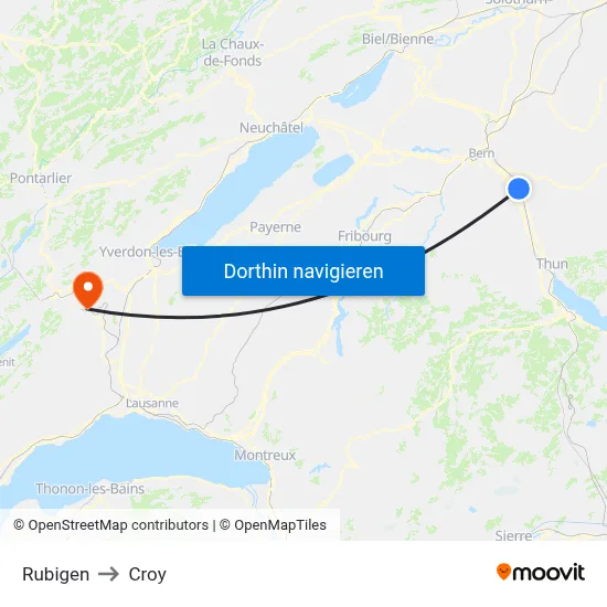 Rubigen to Croy map